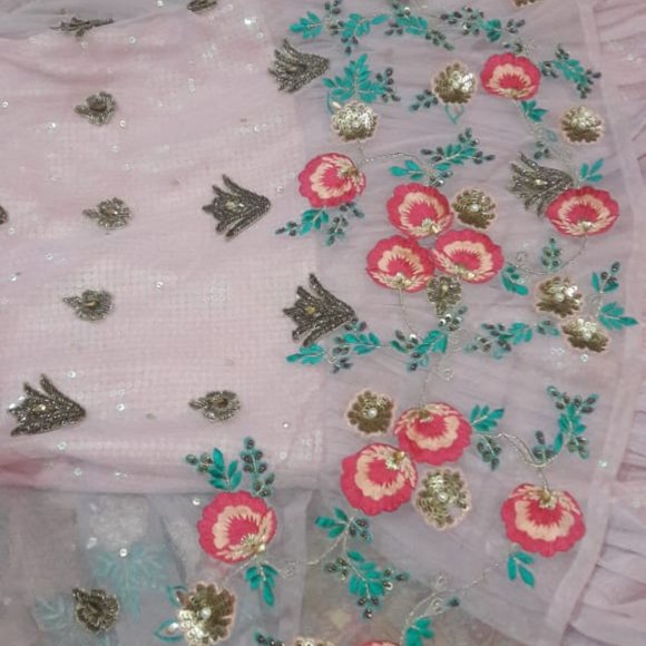 Bridesmaid pink  embroidered cape style frock - Picture 9 of 13